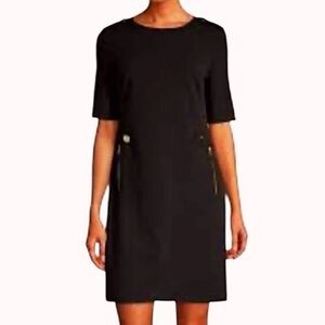 Calvin Klein A-Line Sheath Dress Black with Gold Accents Zippers Size 10